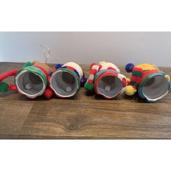 Vintage Giftco Animal Ceramic Bell Christmas Ornaments Set Cat Dog Bear Panda - Picture 13 of 14